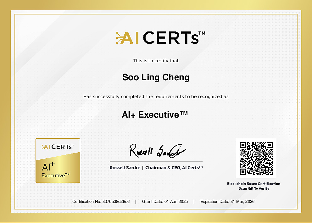 Certificate Earned By Soo Ling Cheng