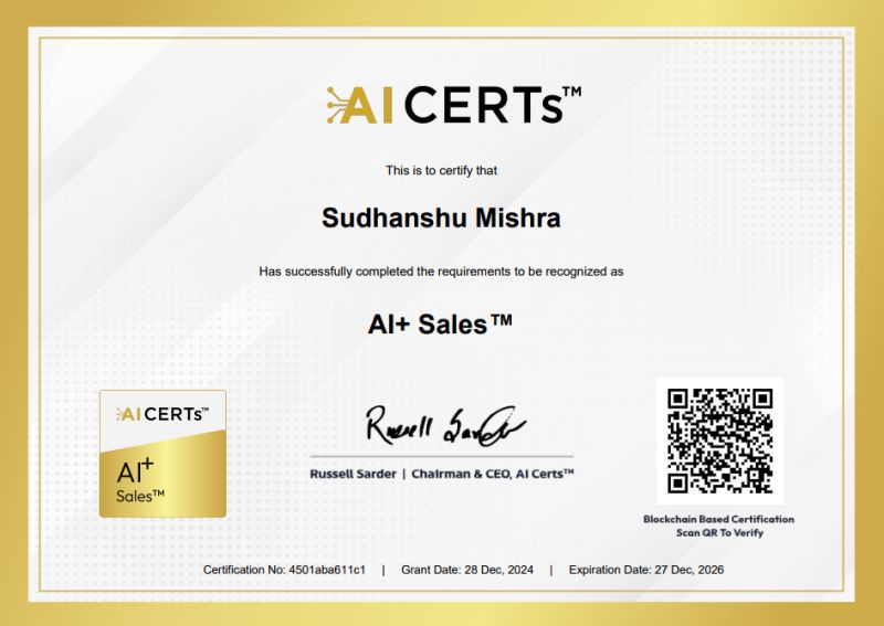 Certificate Earned By Sudhanshu Mishra