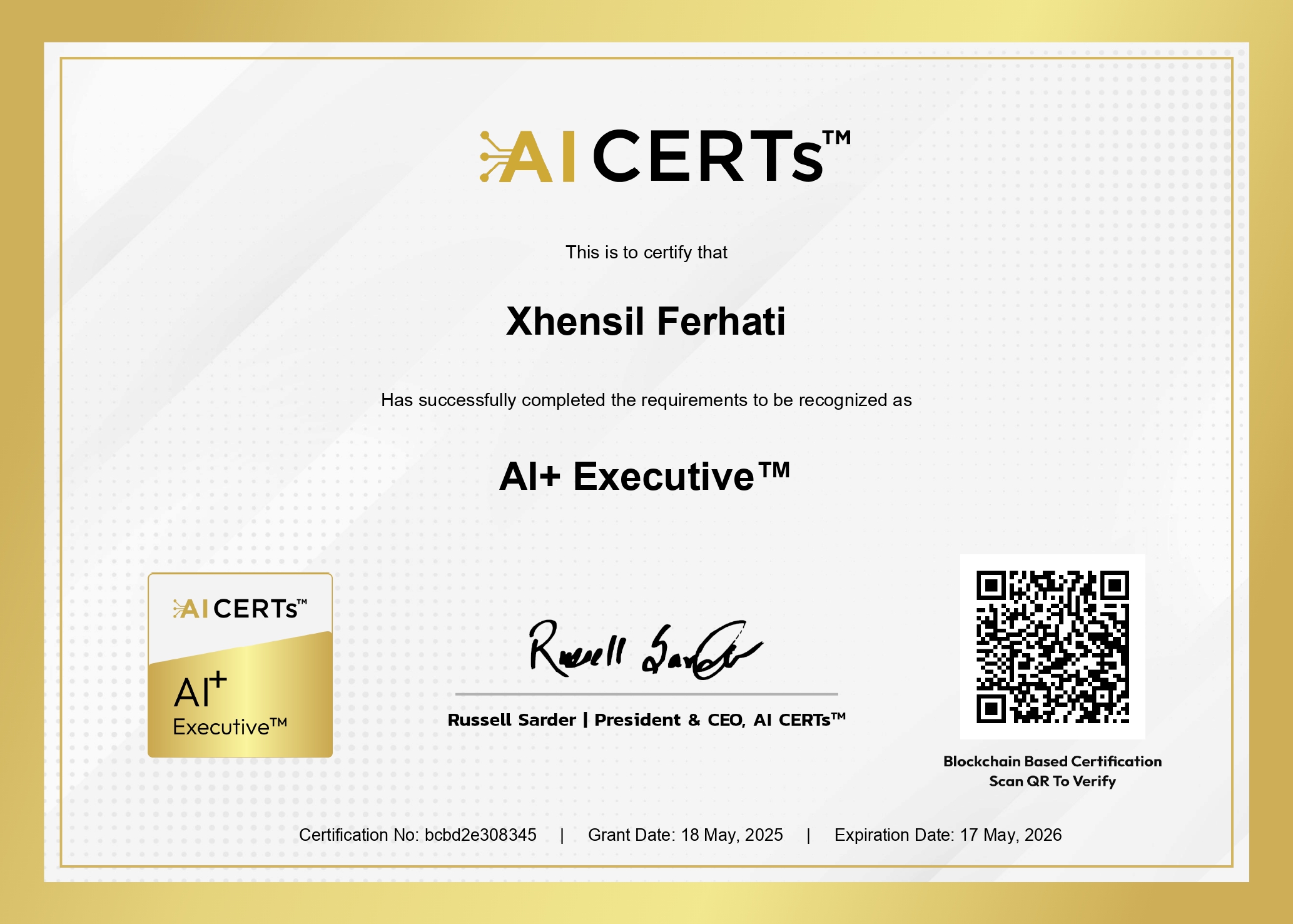 Certificate Earned By Xhensil Ferhati