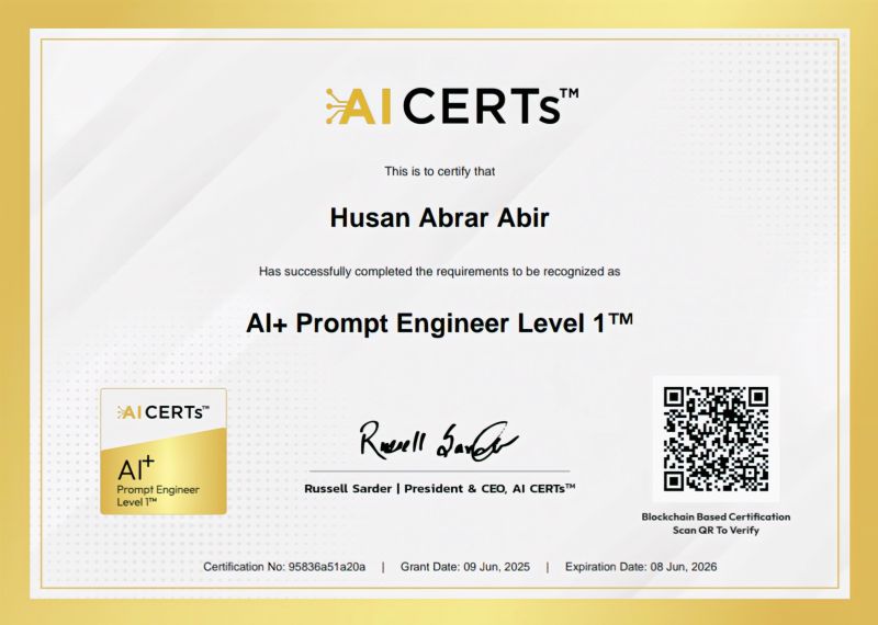 Certificate Earned By Husan Abrar Abir
