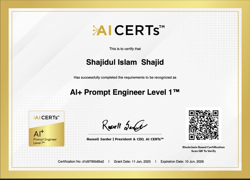 Certificate Earned By Shajidul Islam Shajid
