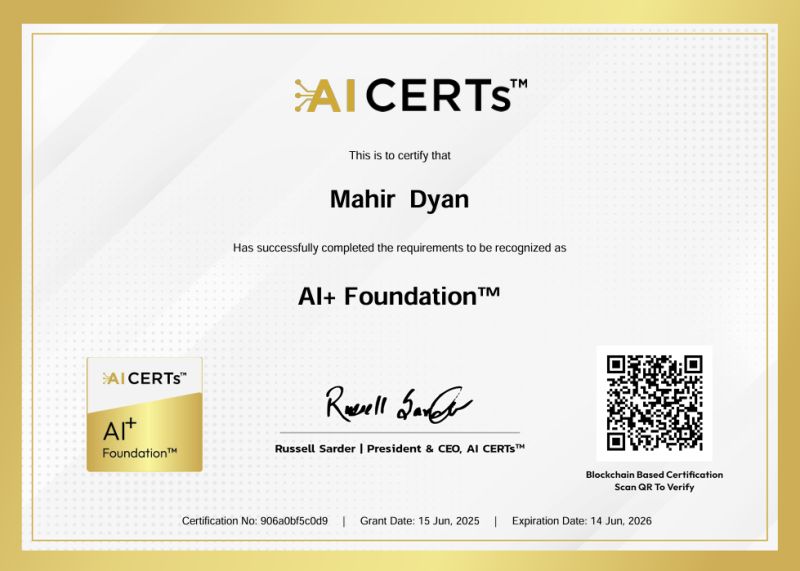 Certificate Earned By Mahir Dyan