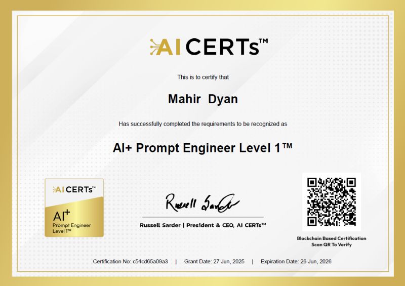 Certificate Earned By Mahir Dyan