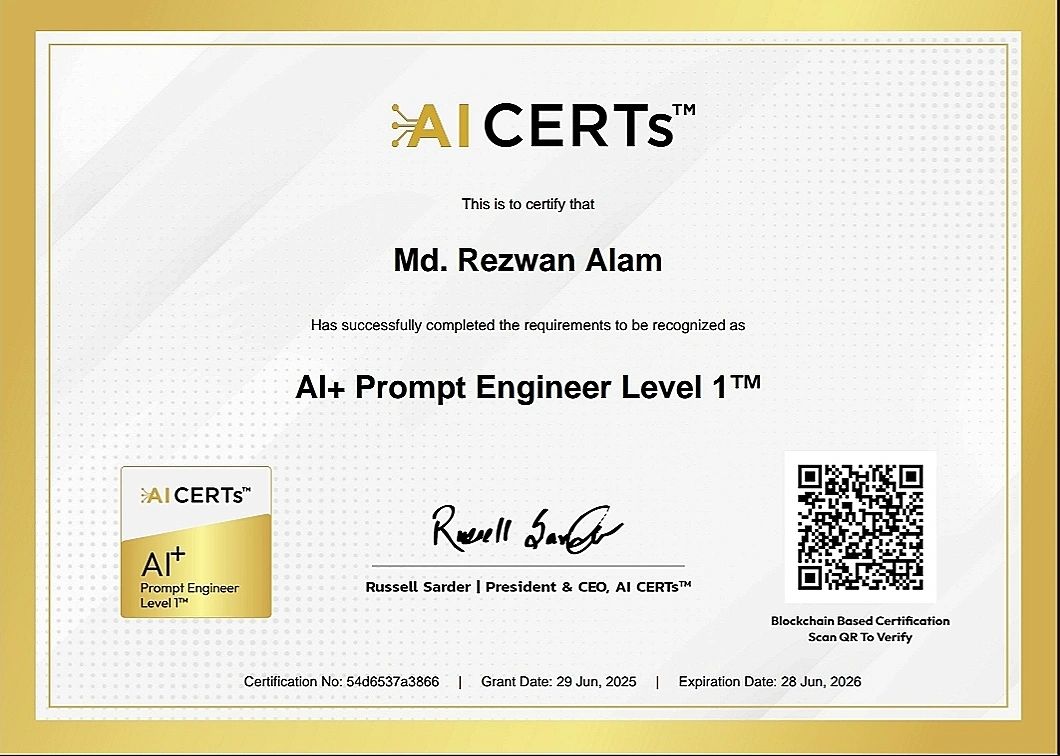 Certificate Earned By Md. Rezwan Alam