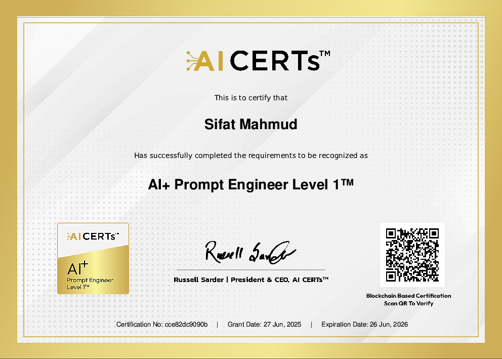 Certificate Earned By Sifat Mahmud
