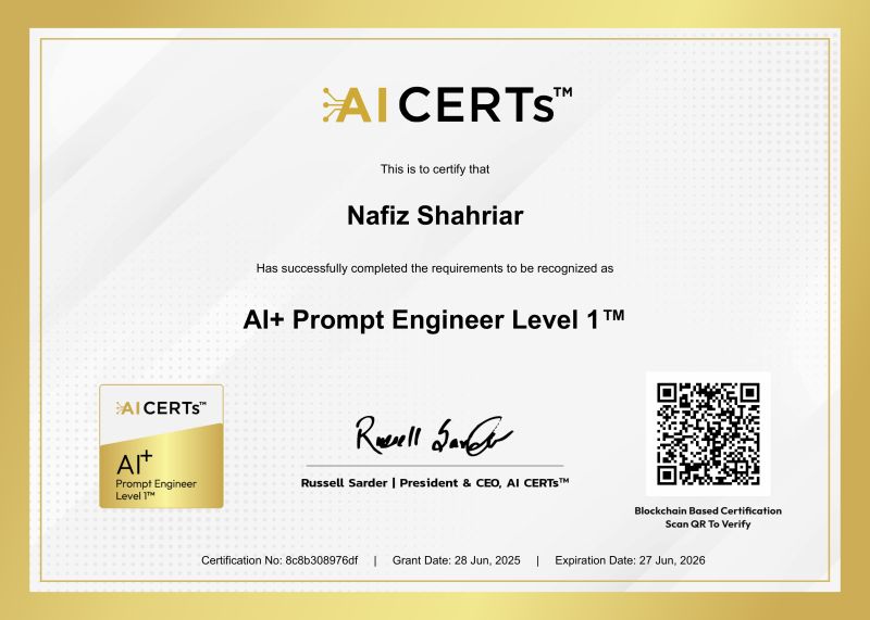 Certificate Earned By Nafiz Shahriar Sami