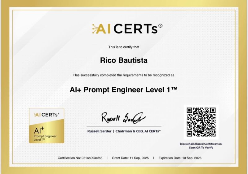 Certificate Earned By Rico Bautista