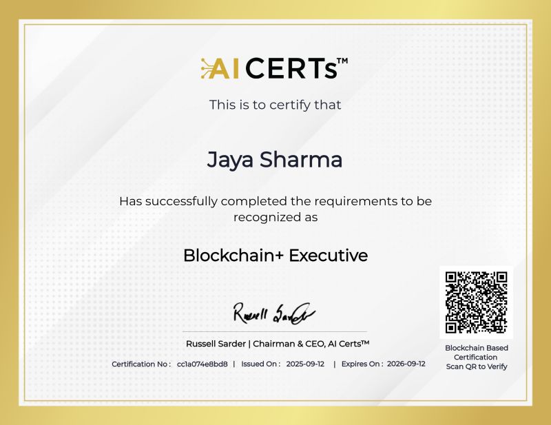 Certificate Earned By Jaya Sharma